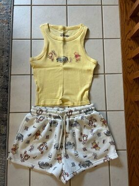 Disney Yellow Ribbed Winnie the Pooh Tank Top and Character Shorts Set